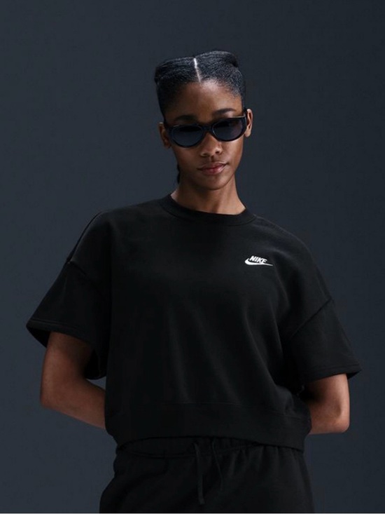 Nike Tops - Nike Black Cropped Short-Sleeve Sweatshirt with White Swoosh